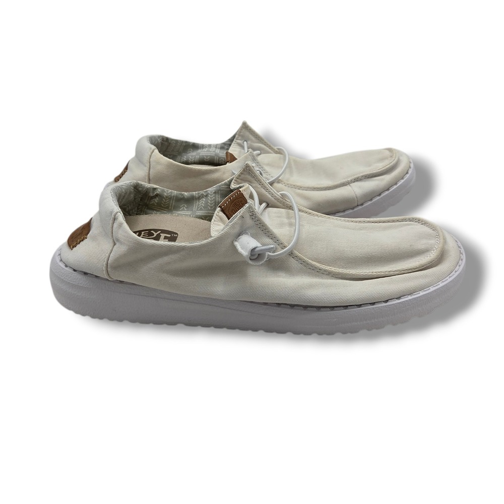 Hey Dude Wendy Canvas Shoes Womens 9 White Slip On Sneaker Slipper